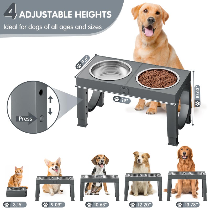 XIAZ Elevated Dog Bowls Large Breed Raised Dogs Bowl Stand Large/Medium Sized Dog Stainless Steel Food Water Bowl Stands 5 Heights Adjustable 9/11/12/14in Pet Feeder Dish Station - Image 2