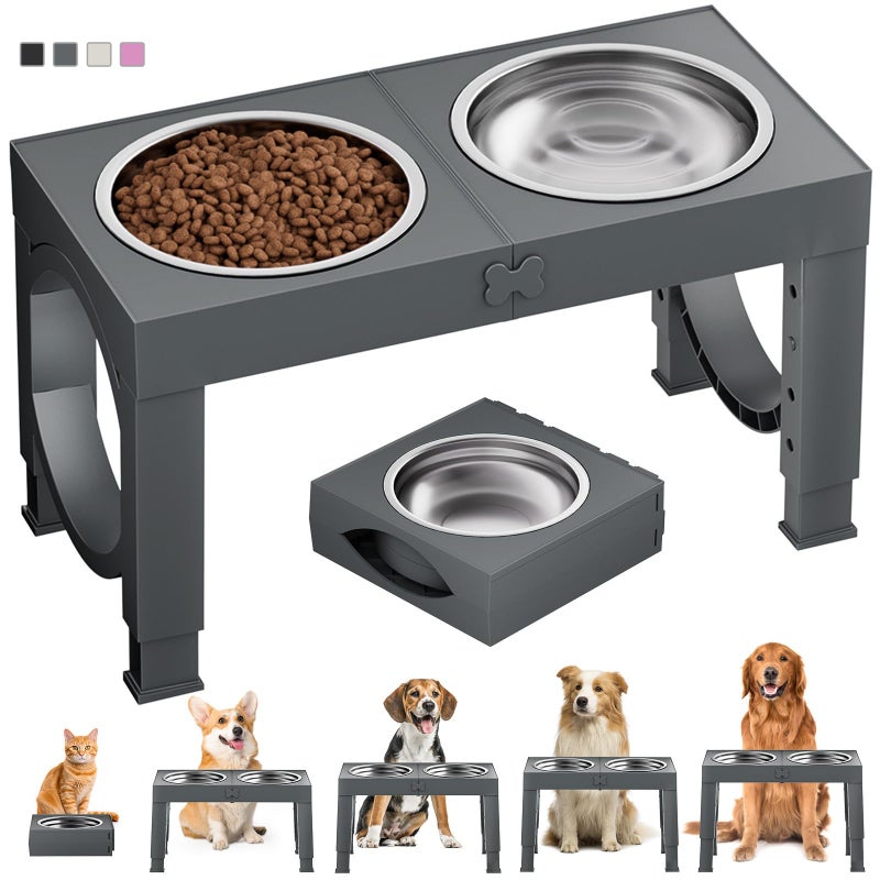 XIAZ Elevated Dog Bowls Large Breed Raised Dogs Bowl Stand Large/Medium Sized Dog Stainless Steel Food Water Bowl Stands 5 Heights Adjustable 9/11/12/14in Pet Feeder Dish Station - Image 1