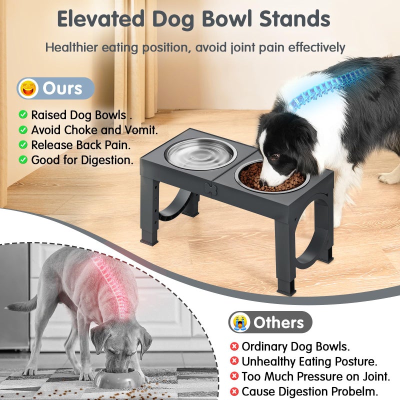 XIAZ Elevated Dog Bowls Large Breed Raised Dogs Bowl Stand Large/Medium Sized Dog Stainless Steel Food Water Bowl Stands 5 Heights Adjustable 9/11/12/14in Pet Feeder Dish Station - Image 4