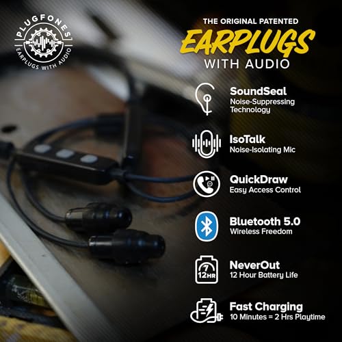 Plugfones Liberate 2.0 Wireless Bluetooth in-Ear Earplug Earbuds - Noise Reduction Headphones with Noise Isolating Mic and Controls (Black & Gray) - Image 3