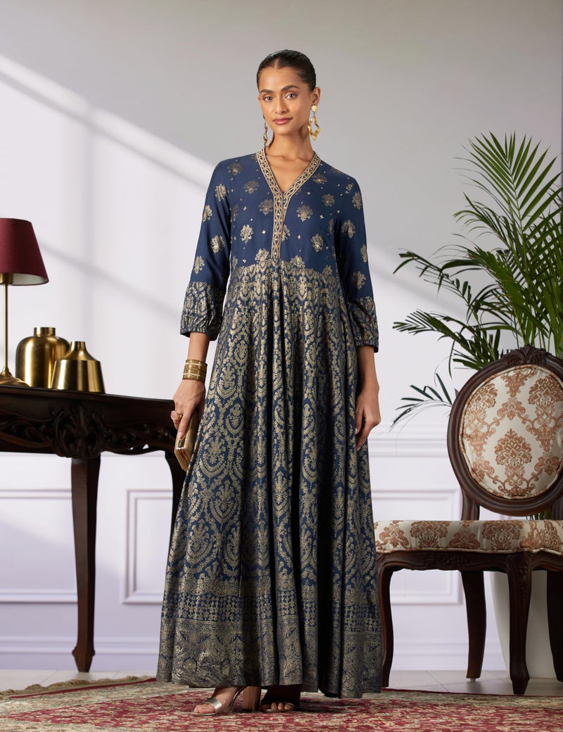 BIBA Women Printed Straight Mix and Match(Festive 2058_Navy_40) - Image 2