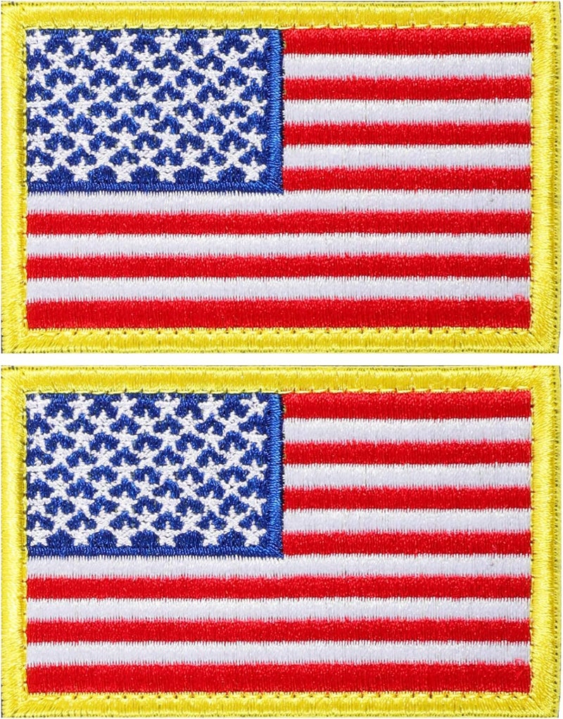 FRTKK 2 Pieces Tactical USA Flag Patch American Flag US United States of America Regular and Reverse Military Uniform Emblem Patches (Gold Border - 2 Packs Regular) - Image 1