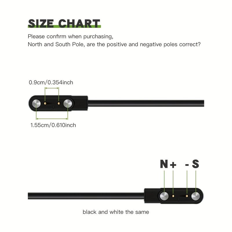 Magnetic Phone Watch Charging Cable 9.0 15.5mm 2 Pin Black USB Connector - Image 5