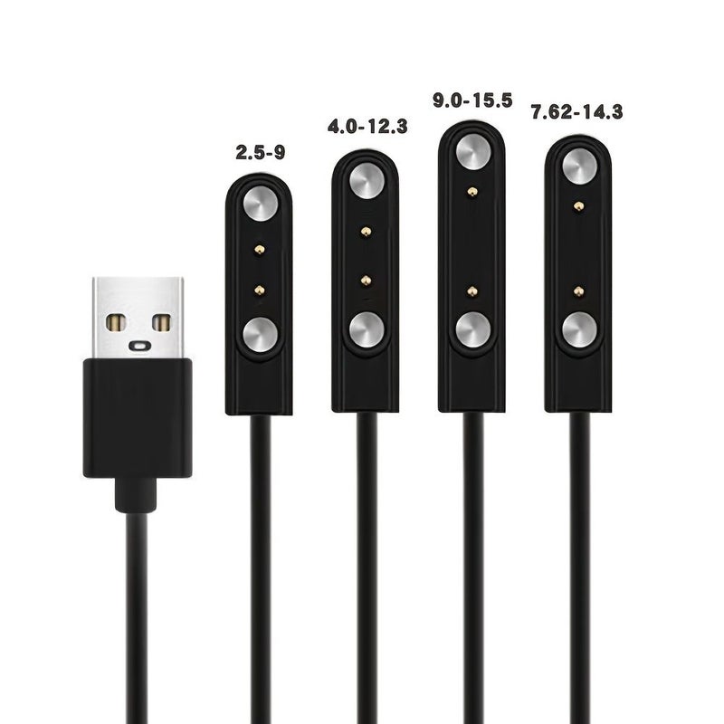 Magnetic Phone Watch Charging Cable 9.0 15.5mm 2 Pin Black USB Connector - Image 1