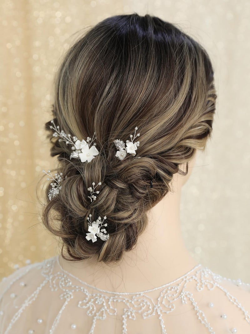 SELFCLOUD Handmade Pearl Bridal Wedding Hair Pins 6Pcs White Flower Gold Leaf Pearls Clips Bridal Hair Accessories for Women Brides Bridesmaid - Image 4
