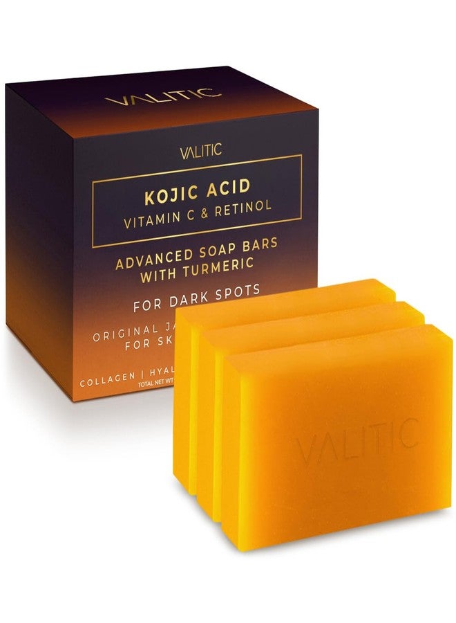 VALITIC Kojic Acid Vitamin C and Retinol Soap Bars with Turmeric for Dark Spot - Original Japanese Complex Infused with Collagen, Hyaluronic Acid, and Vitamin E (3 Pack) - Image 1