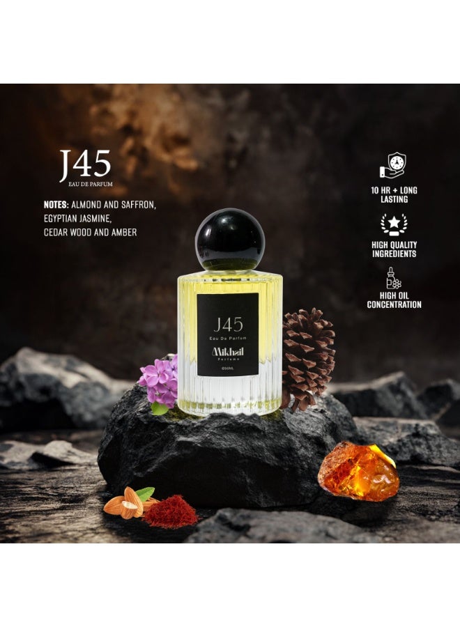MIKHAIL J45 Oriental Floral Eau De Parfum 50ml – Unisex Long-Lasting Perfume with Saffron, Jasmine & Amber Notes - Image 3