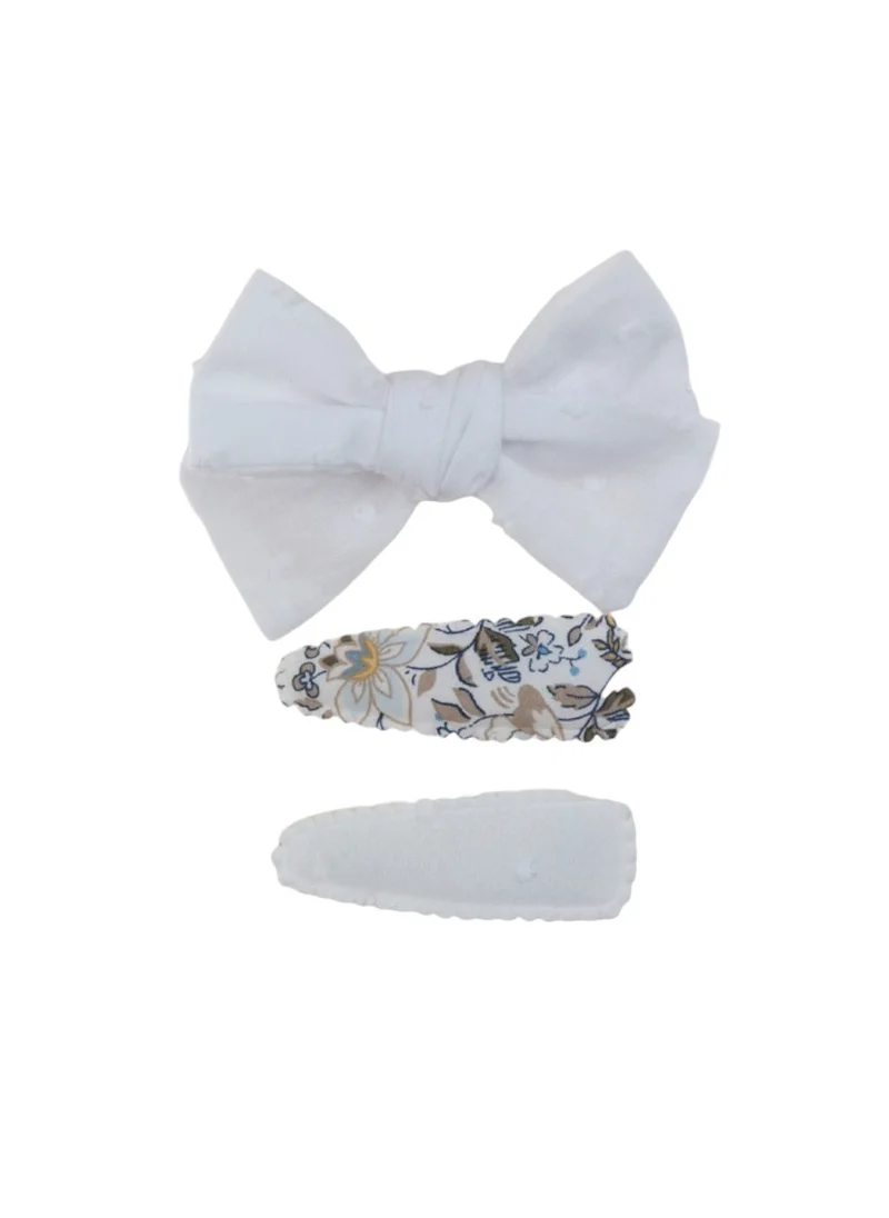 دىدانيالا Aira Ribbon Bow Clip Set with Ponytail For Babies and Girls - White