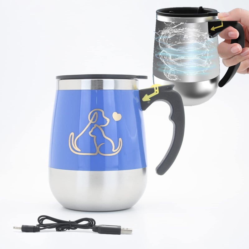 daasigwaa Rechargeable Self Stirring Mug  Magnetic Electric Auto Mixing Stainless Steel Cup for OfficeKitchenTravelHome CoffeeTeaHot ChocolateMilk390 ml132 ozBlue