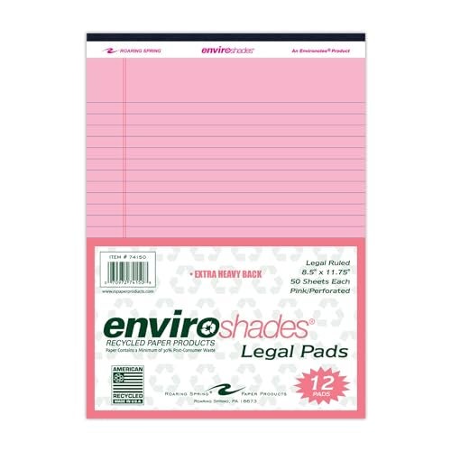ROARING SPRING Enviroshades Recycled Colored Legal Pads, Pink, 12 Pack, 8.5" x 11", Legal Ruled, 50 Sheets Per Pad, 15 lb Perforated Paper, Made in USA - Image 4