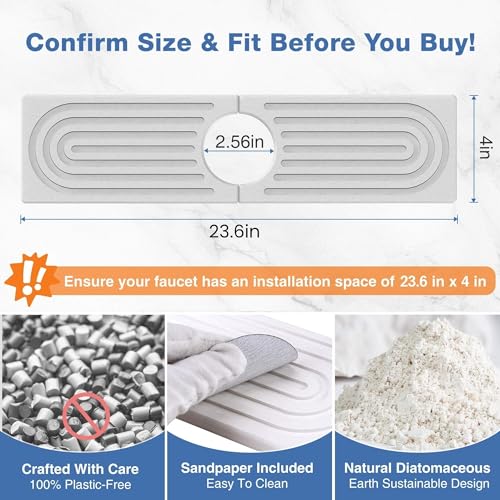 Xfopz Faucet Mat for Kitchen Sink - Water Absorbing Stone Tray for Sink, Diatomite Fast-Drying Faucet Mat, Faucet Splash Guard for Bathroom Counter (60cm) - Image 2