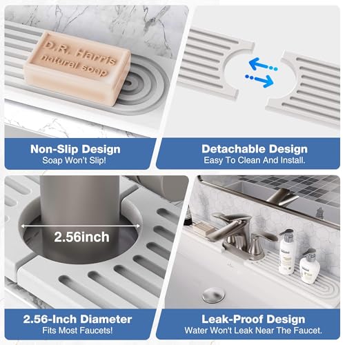 Xfopz Faucet Mat for Kitchen Sink - Water Absorbing Stone Tray for Sink, Diatomite Fast-Drying Faucet Mat, Faucet Splash Guard for Bathroom Counter (60cm) - Image 4