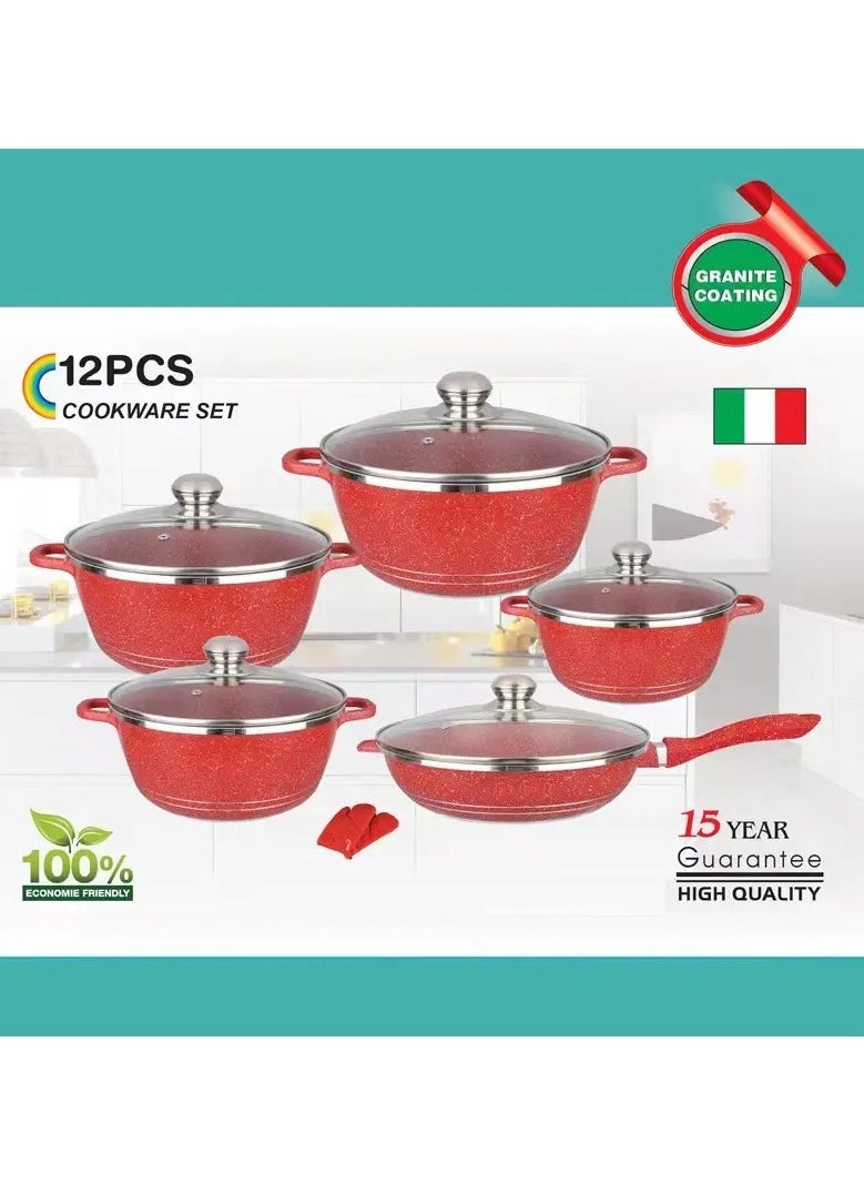 Mbh - Cookware Set 12 Pieces Granite Stone - Pots and Pans set Multi Layer Granite Non Stick Coating Cookware Sets 100% PFOA FREE, Kitchenware Cooking - Image 1