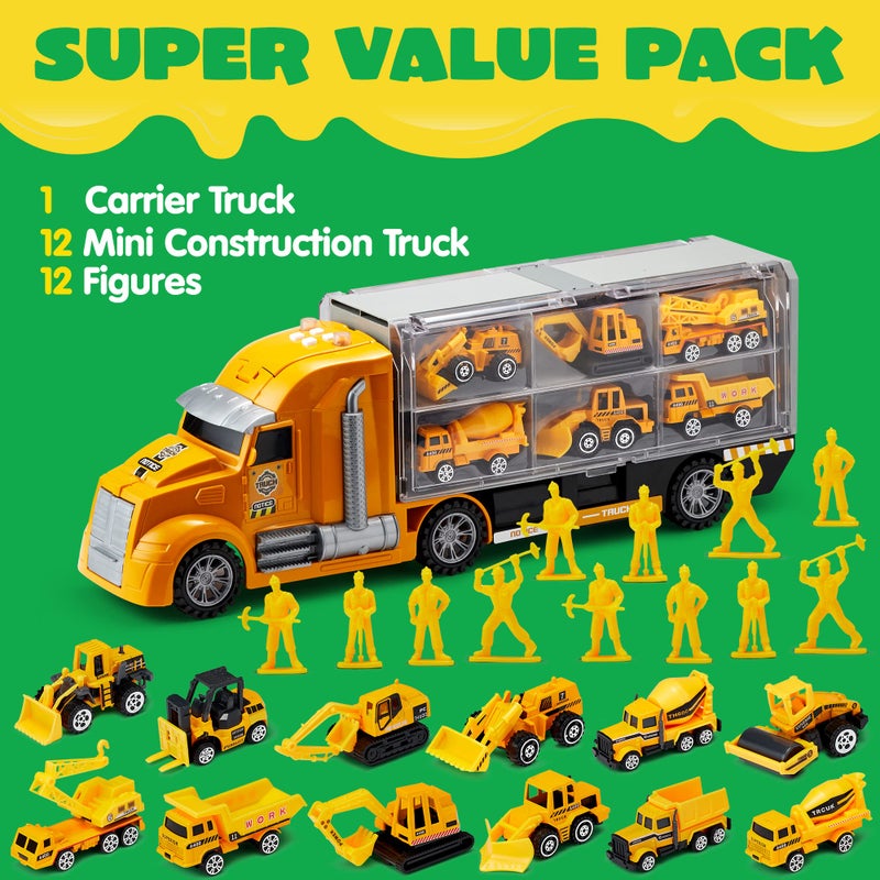 JOYIN 25 in 1 Kids Construction Truck Toy Set, 24Pcs Push and Go Cars and Worker Figures, Toddler Play Vehicles with Sounds and Light, Christmas Birthday Gifts Toys for 3 4 5 6 7 Years Old Grandkids - Image 2
