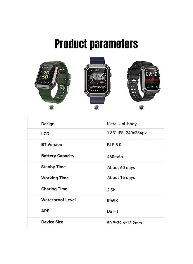 Rogbid - S2 Smart Watch, 1.83-Inch IPS FullTouch Screen, BT Call Fitness Tracker, IP68 Waterproof, Blood Oxygen, Sleep, Heart Rate, Blood Pressure Monitor, Multiple Sports Mode, Notification, Call, Sedentary Reminder, Compatible with Android iOS - Image 1