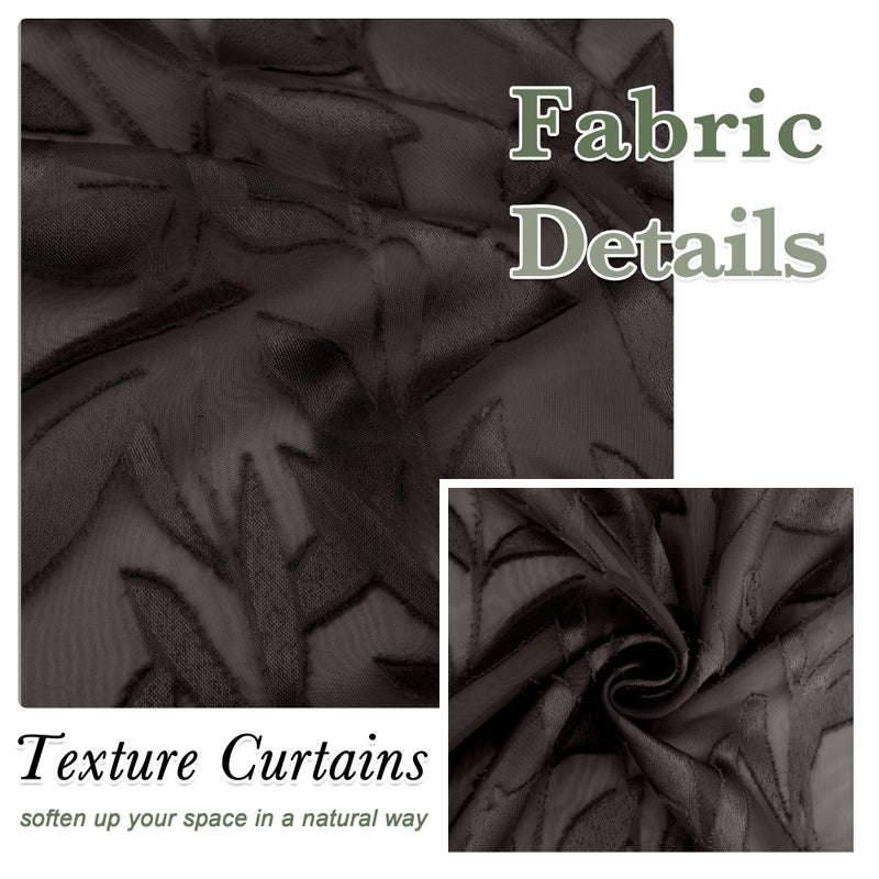 Lecloud Leia Sheer Chocolate Brown Window Curtains for Kitchen 14 Inch Length 2 PCS, Dual Rod Pockets Window Living Room Curtain Valance, Jacquard Clip Textured Leaf Short Bedroom Drapes, 38 W x 14 L - Image 5