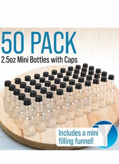Y&D Mini Clear Bottles 50 Pack Reusable Plastic 50ml Empty Bottle with Black Screw Cap  - Image 3