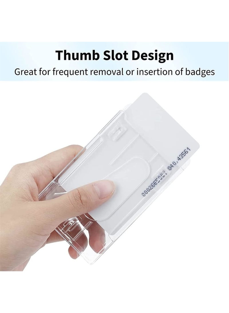 SOLARAE Card Protector, Vertical 2 Card Badge Holder Transparent Plastic ID Credit Card Protector with Thumb Slot, Rigid PC Transparent Material, 2 Pack - Image 2