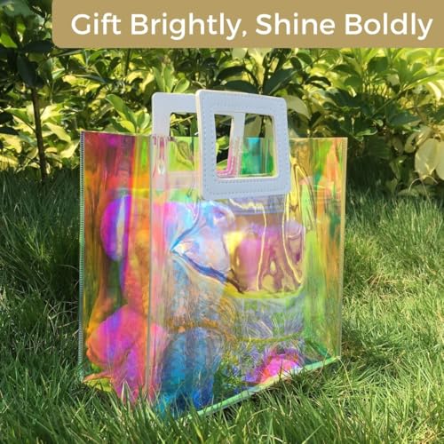 VUOJUR Holographic Small Gift Bag 8.3x8x4'' Clear Reusable Birthday Gift Bag for Women Girls Iridescent Bachelorette Wedding Christmas with Handle - Image 2