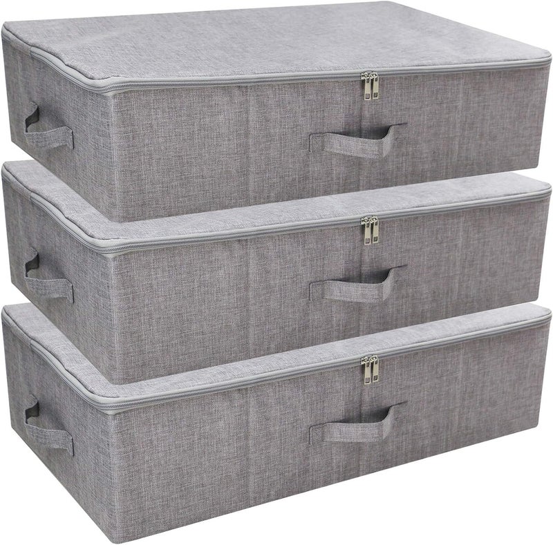 iwill CREATE PRO Folding Washable Dustproof Under bed Storage Bins with Lids, Underbed Storage Containers for Closet, Wardrobe Clothes, Blanket, Duvets, Sweaters Organizer, Dark Gray, Pack of 3 - Image 1