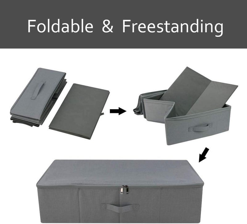 iwill CREATE PRO Folding Washable Dustproof Under bed Storage Bins with Lids, Underbed Storage Containers for Closet, Wardrobe Clothes, Blanket, Duvets, Sweaters Organizer, Dark Gray, Pack of 3 - Image 3