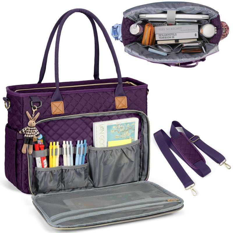 RAINSMORE Teacher Tote Bag 156 inch Laptop Bag for Women Work Bags Laptop Tote Nurse Bag Professional Computer Messenger with Insulated Pocket Laptop Briefcase for Office College Dark Purple - Image 2