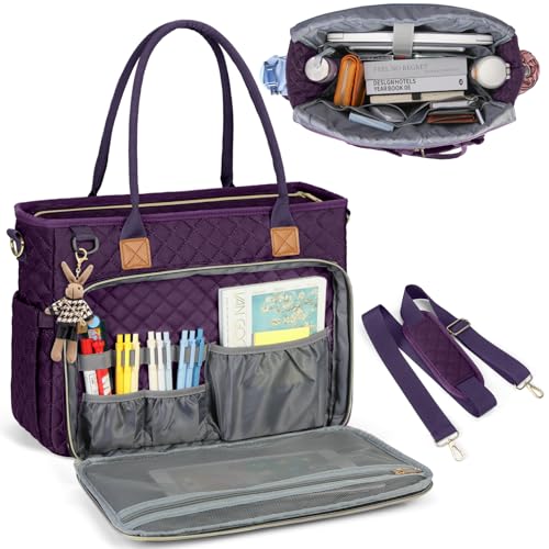 RAINSMORE Teacher Tote Bag 156 inch Laptop Bag for Women Work Bags Laptop Tote Nurse Bag Professional Computer Messenger with Insulated Pocket Laptop Briefcase for Office College Dark Purple - Image 1