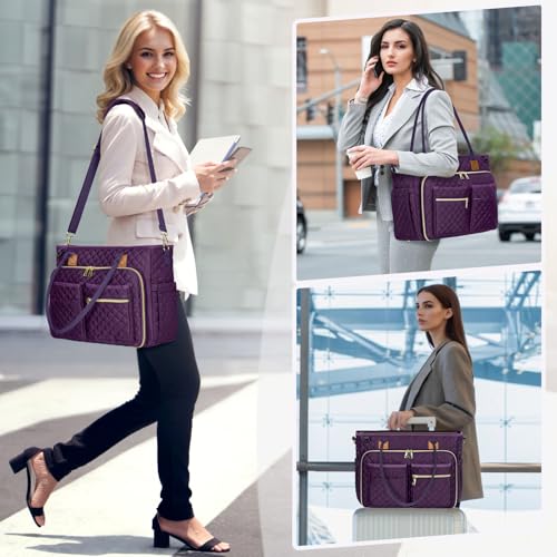 RAINSMORE Teacher Tote Bag 156 inch Laptop Bag for Women Work Bags Laptop Tote Nurse Bag Professional Computer Messenger with Insulated Pocket Laptop Briefcase for Office College Dark Purple - Image 3