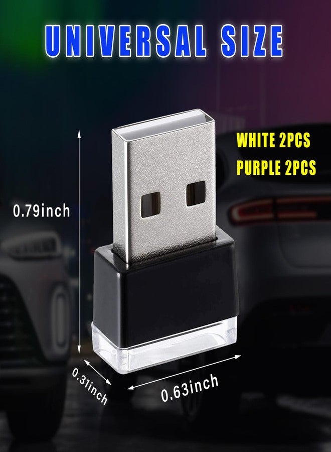 Augeny 4 PCS USB LED Car Interior Atmosphere Lamp, Plug-in USB Decor Night Light, Portable Auto Ambient Lighting Kit, Universal Vehicle Interior Accessories for Most Cars (White & Purple) - Image 2
