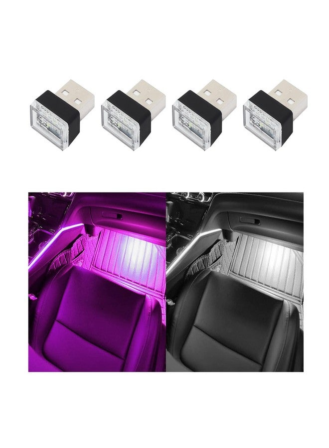 Augeny 4 PCS USB LED Car Interior Atmosphere Lamp, Plug-in USB Decor Night Light, Portable Auto Ambient Lighting Kit, Universal Vehicle Interior Accessories for Most Cars (White & Purple) - Image 1