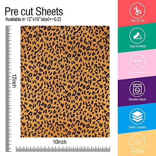 ACBOWE 5pcs/Set Leopard Patterned Heat Transfer Vinyl, Stretchable 12" x 10" Cheetah Print HTV Vinyl Sheets for T-Shirt Decoration and DIY Craft Material - Image 2
