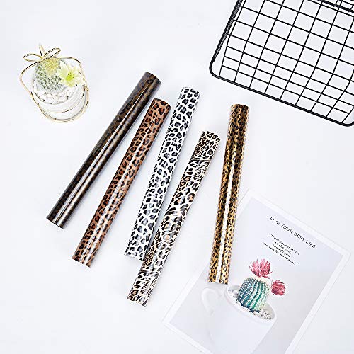 ACBOWE 5pcs/Set Leopard Patterned Heat Transfer Vinyl, Stretchable 12" x 10" Cheetah Print HTV Vinyl Sheets for T-Shirt Decoration and DIY Craft Material - Image 5