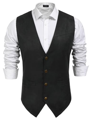 COOFANDY Men's Suede Leather Cowboy Vest Casual Western Wedding Vest Jacket Slim Fit Waistcoat - Image 1