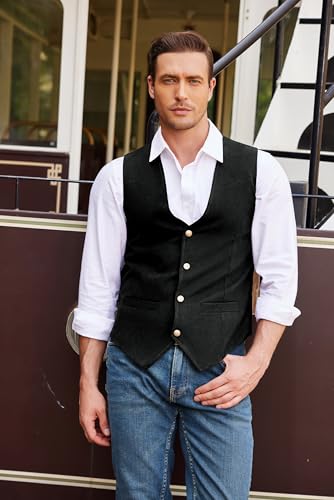 COOFANDY Men's Suede Leather Cowboy Vest Casual Western Wedding Vest Jacket Slim Fit Waistcoat - Image 2