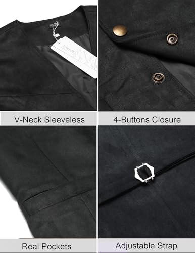 COOFANDY Men's Suede Leather Cowboy Vest Casual Western Wedding Vest Jacket Slim Fit Waistcoat - Image 5