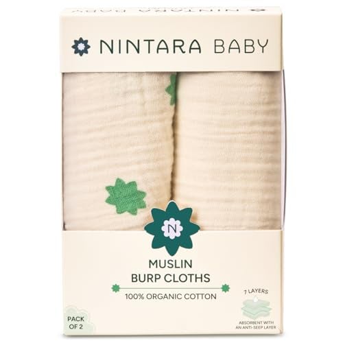 NINTARABABY Burp Cloths - 100% Organic Premium Muslin Cotton, Extra-Large 22" x 12" (55 cm x 30 cm), 7-Layer Absorbent & Waterproof, Reversible, Soft & Hypoallergenic, Gifts for Newborns, Pack of 2 - Image 1