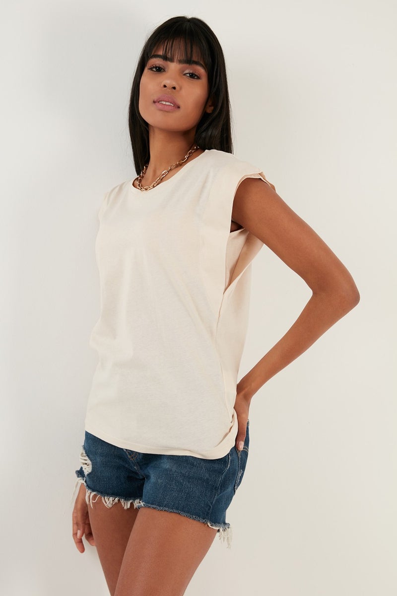 Lela 100% Cotton Crew Neck Sleeveless T Shirt Women's T Shirt 5864019  - Image 1