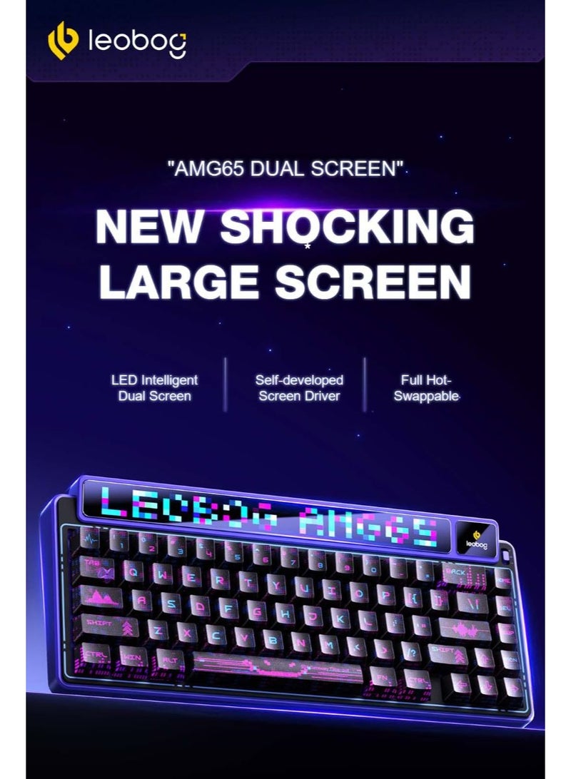 AULA LEOBOG AMG65 Tri-Mode Mechanical Keyboard 67 Keys Dual Screen Display 8000mAh Long Battery Ultra Quiet Typing (Black-Light Feather Axis) - Image 2