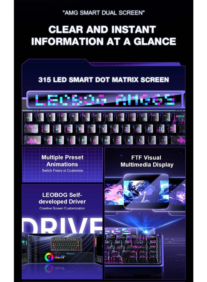 AULA LEOBOG AMG65 Tri-Mode Mechanical Keyboard 67 Keys Dual Screen Display 8000mAh Long Battery Ultra Quiet Typing (Black-Light Feather Axis) - Image 3