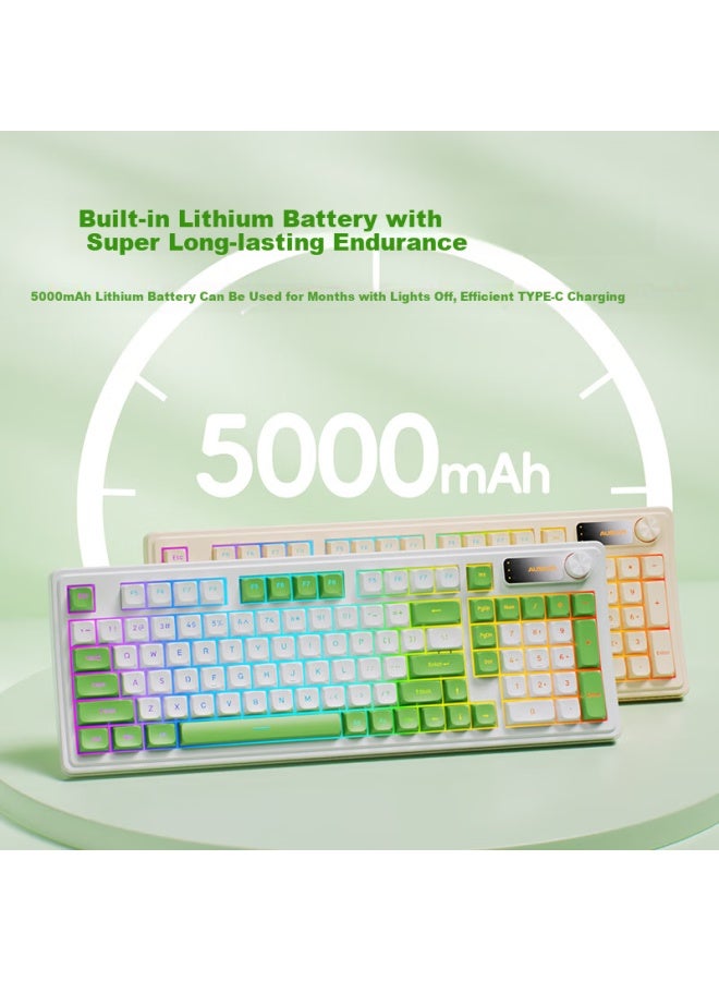 Ausdom Mete98x Small Tilt Three-mode Wireless Bluetooth Keyboard Office Mechanical Feel Ergonomic Three-mode Gaming Computer Laptop Universal 98-key Female Series - Green White - Image 4