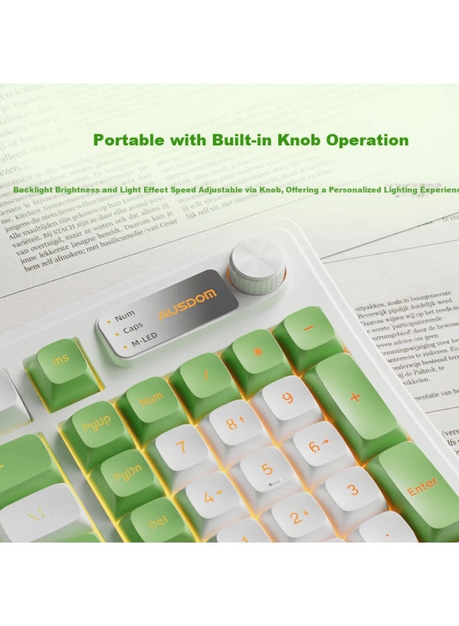 Ausdom Mete98x Small Tilt Three-mode Wireless Bluetooth Keyboard Office Mechanical Feel Ergonomic Three-mode Gaming Computer Laptop Universal 98-key Female Series - Green White - Image 5