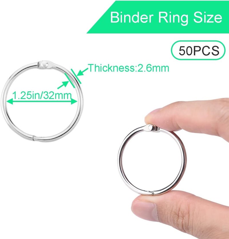 CooBigo 50 Pack Binder - 1-1/4-Inch Metal Ring Holder for Loose Leaf Paper, Index Card, Flash Card Organizer, Keychain - Silver - Image 2