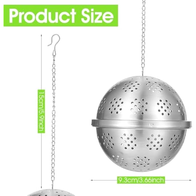 KASTWAVE Spice Ball Stainless Steel Tea Ball Strainer Infuser Fine Mesh Cooking Tool With Extended Chain Hook Durable Reusable For Soup Stew Brewing Tea Seasoning Silver - Image 3