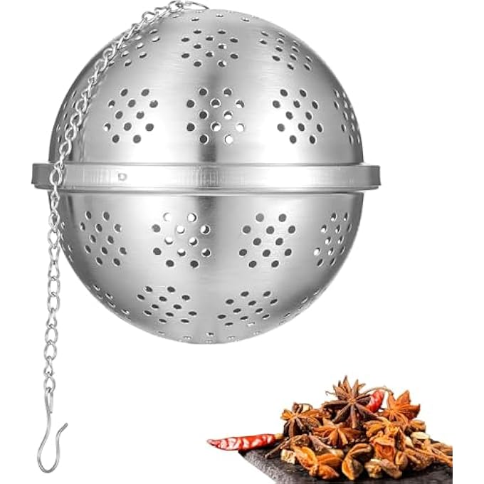 KASTWAVE Spice Ball Stainless Steel Tea Ball Strainer Infuser Fine Mesh Cooking Tool With Extended Chain Hook Durable Reusable For Soup Stew Brewing Tea Seasoning Silver - Image 2