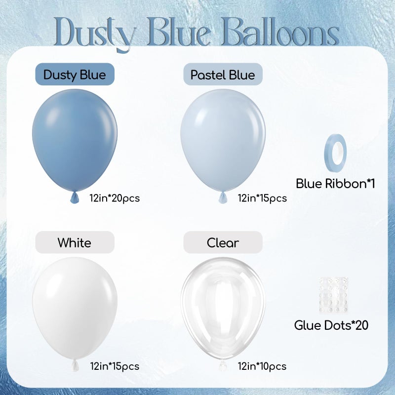 awenztech 60pcs Dusty Blue Balloons 12inch, Blue and White Balloons with Clear Balloon for Gender Reveal Bridal Baby Shower Birthday Party Decorations - Image 2