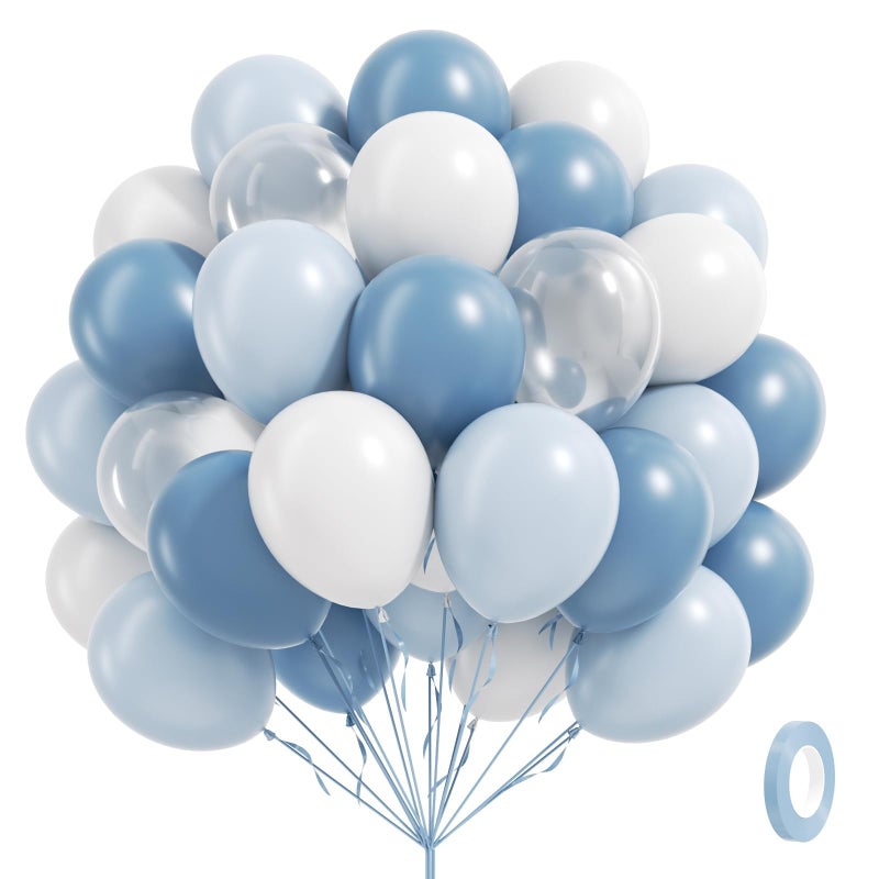 awenztech 60pcs Dusty Blue Balloons 12inch, Blue and White Balloons with Clear Balloon for Gender Reveal Bridal Baby Shower Birthday Party Decorations - Image 1