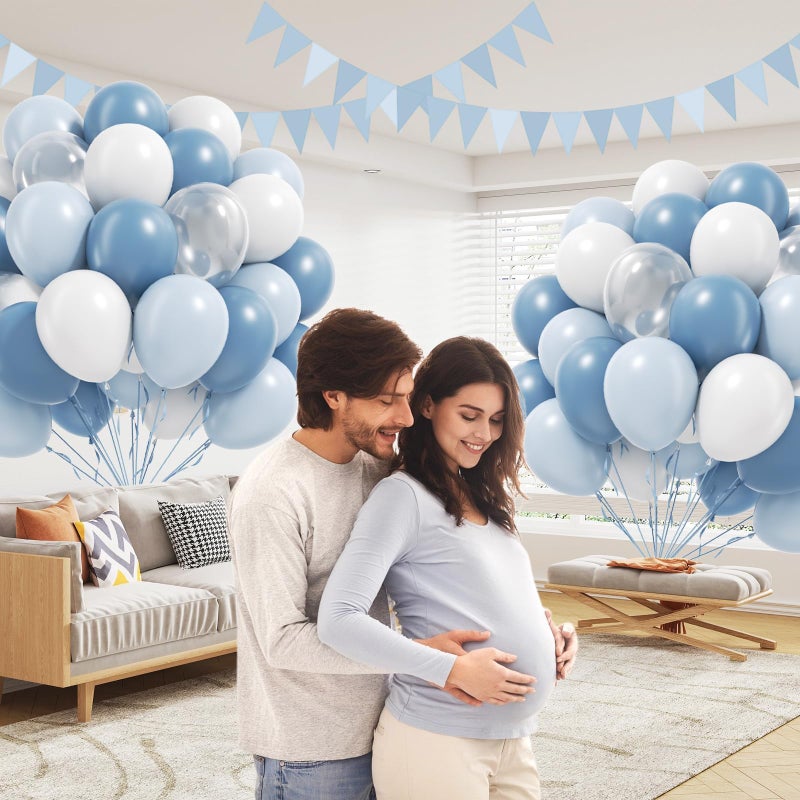 awenztech 60pcs Dusty Blue Balloons 12inch, Blue and White Balloons with Clear Balloon for Gender Reveal Bridal Baby Shower Birthday Party Decorations - Image 5