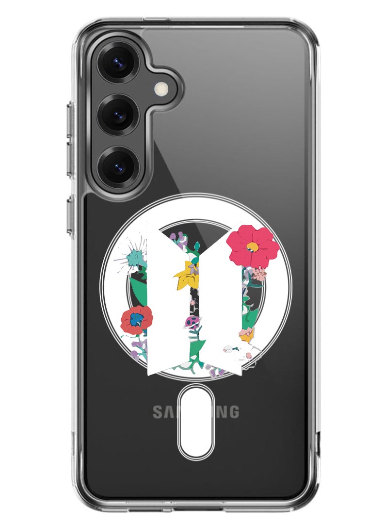 Theodor Magnetic Case for Samsung Galaxy S25 Plus 6.7-inch Compatible with MagSafe Wireless Charging, Shockproof Phone Bumper Cover BTS floral White - Image 1