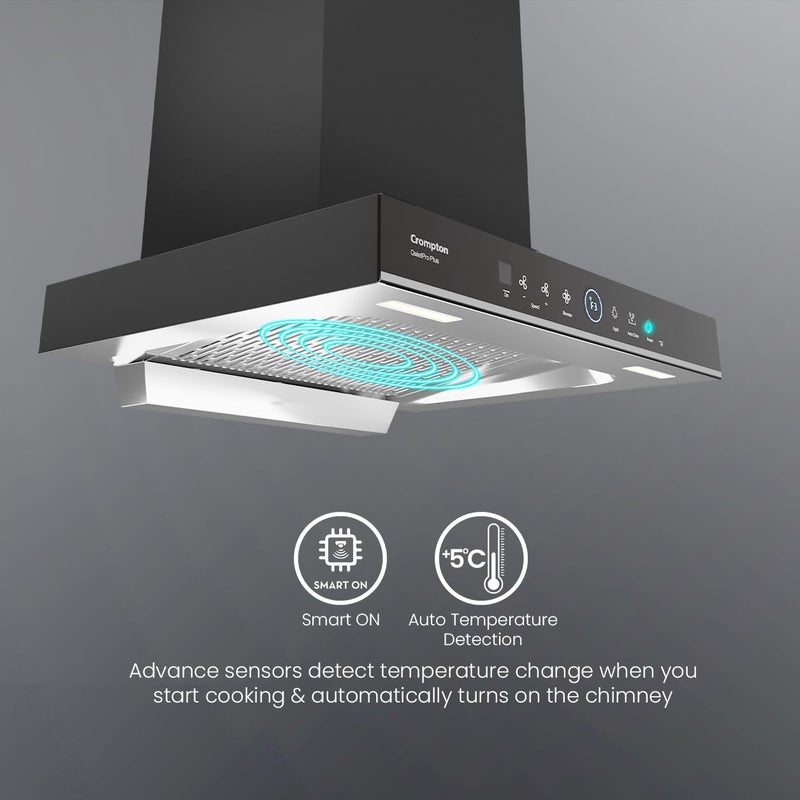 Crompton Crompton QuietPro Plus 60cm Box Kitchen Chimney with BLDC Motor 1480 m3hr suction Smart On Intelligent AutoCleanSilent Kitchen ChimneyFilterlessTouch Sensor Gesture Control Black  - Image 5