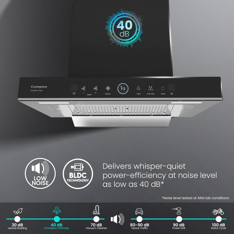 Crompton Crompton QuietPro Plus 60cm Box Kitchen Chimney with BLDC Motor 1480 m3hr suction Smart On Intelligent AutoCleanSilent Kitchen ChimneyFilterlessTouch Sensor Gesture Control Black  - Image 3
